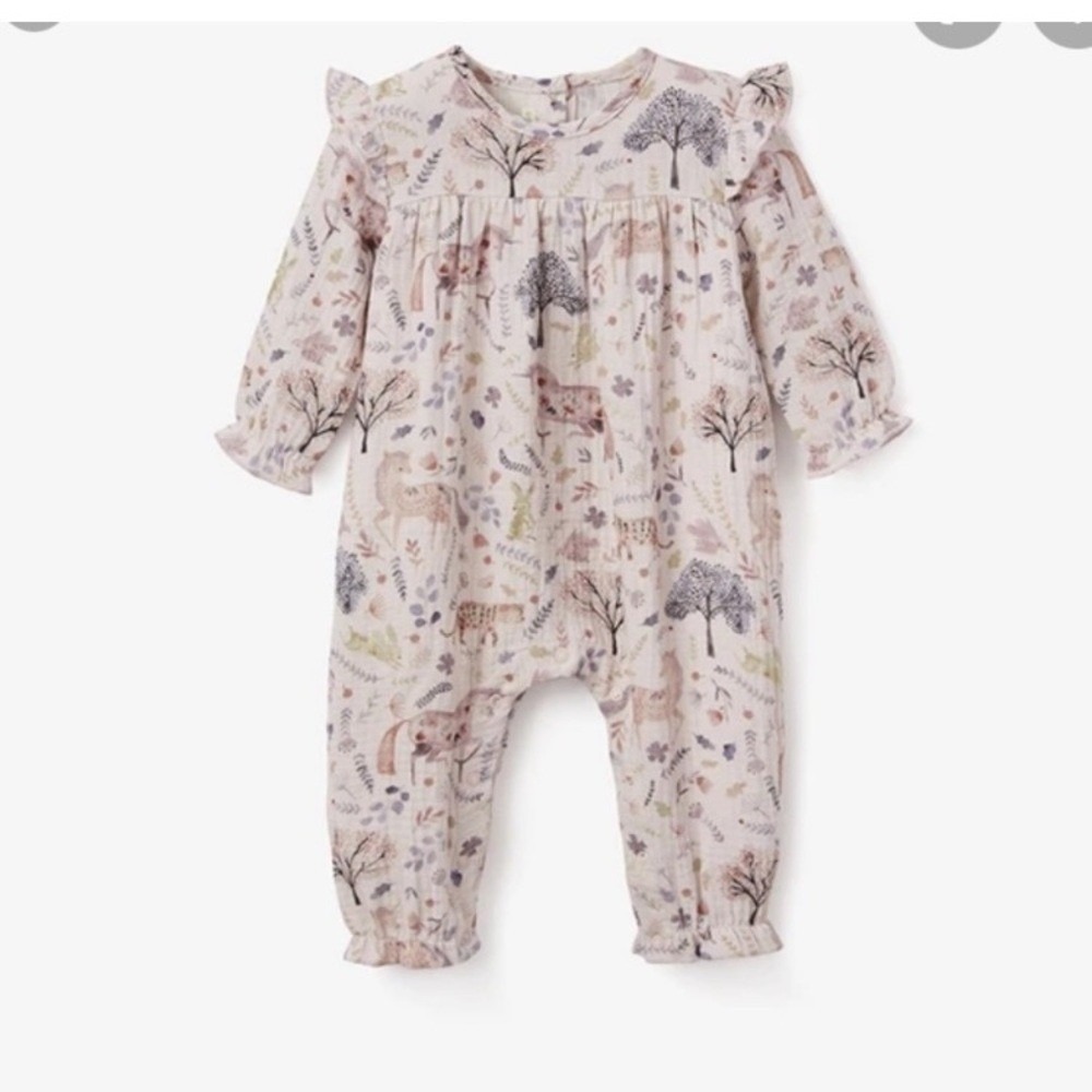 Elegant Baby Organics Long-sleeved Muslin Unicorn Print Romper, Size 9-12 months